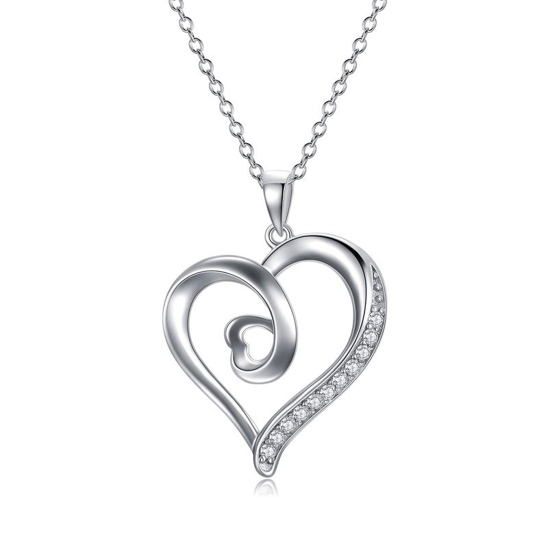 SISGEM Natural Diamond Heart Pendant Necklaces for Women Sterling Silver, Fine Jewelry for Wife, Love Gifts for Her (0.15ct) 16"-18" - Image 1